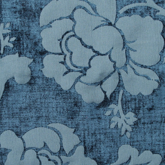 Floral velvet upholstery fabric blue