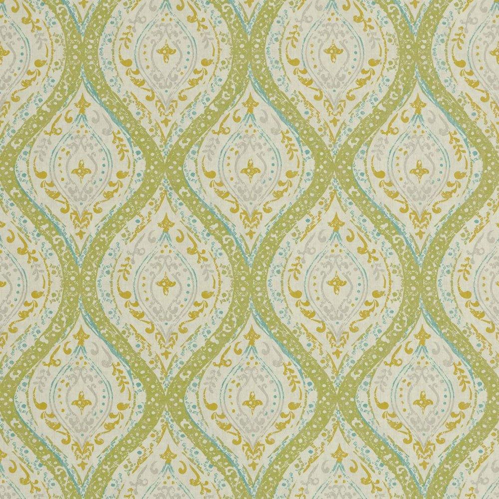 Cotton Canvas Duck Print Ogee Turquoise Lime