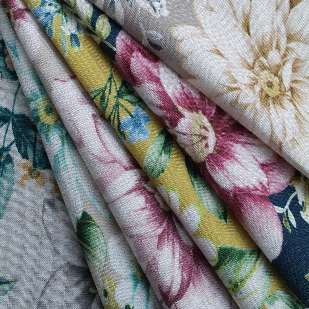Floral Linen Large Print Upholstery Delphine Aqua