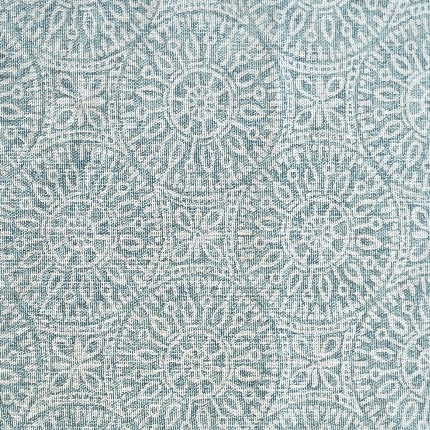 Boho Mandala faded block print aqua drapery upholstery cotton fabric