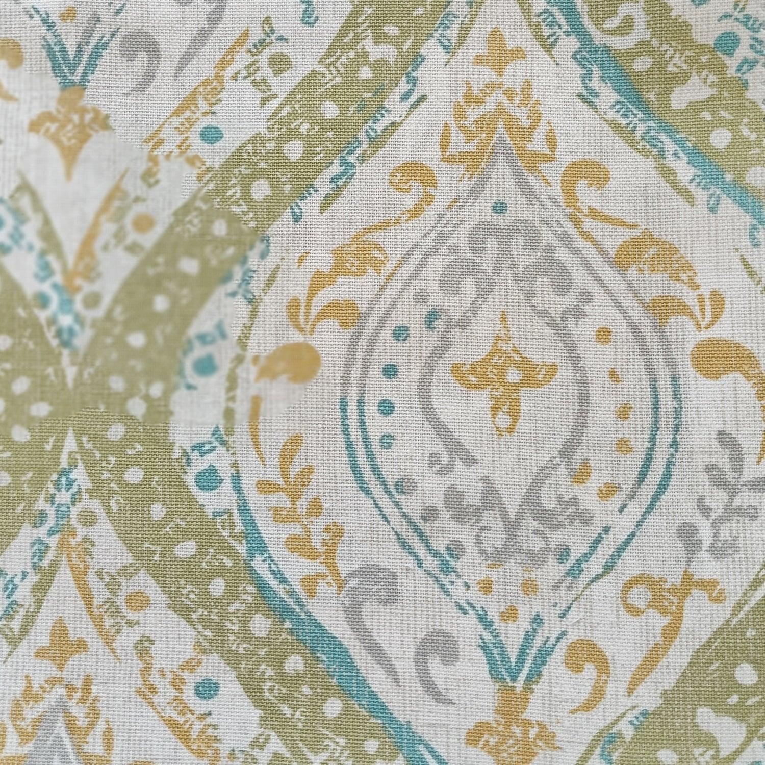 Natural Cotton  Upholstery drapery faded vintage wallpaper  print lime green fabric