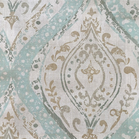 Natural Cotton  Upholstery drapery faded vintage wallpaper  print blue fabric