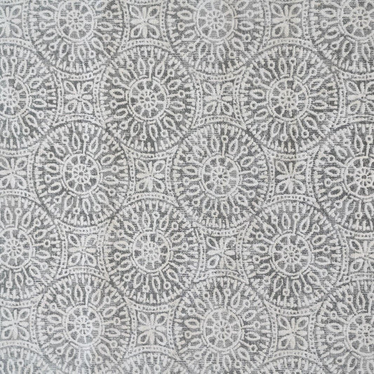 Boho Mandala faded block print grey drapery upholstery cotton fabric