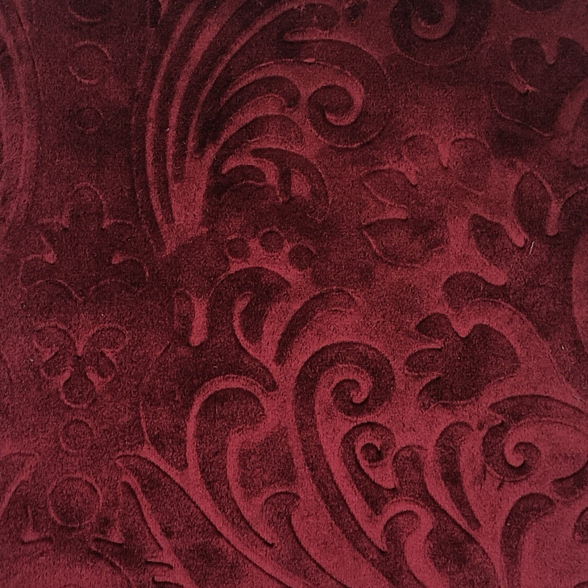 Velvet Flocked Upholstery Fabric Astoria Wine