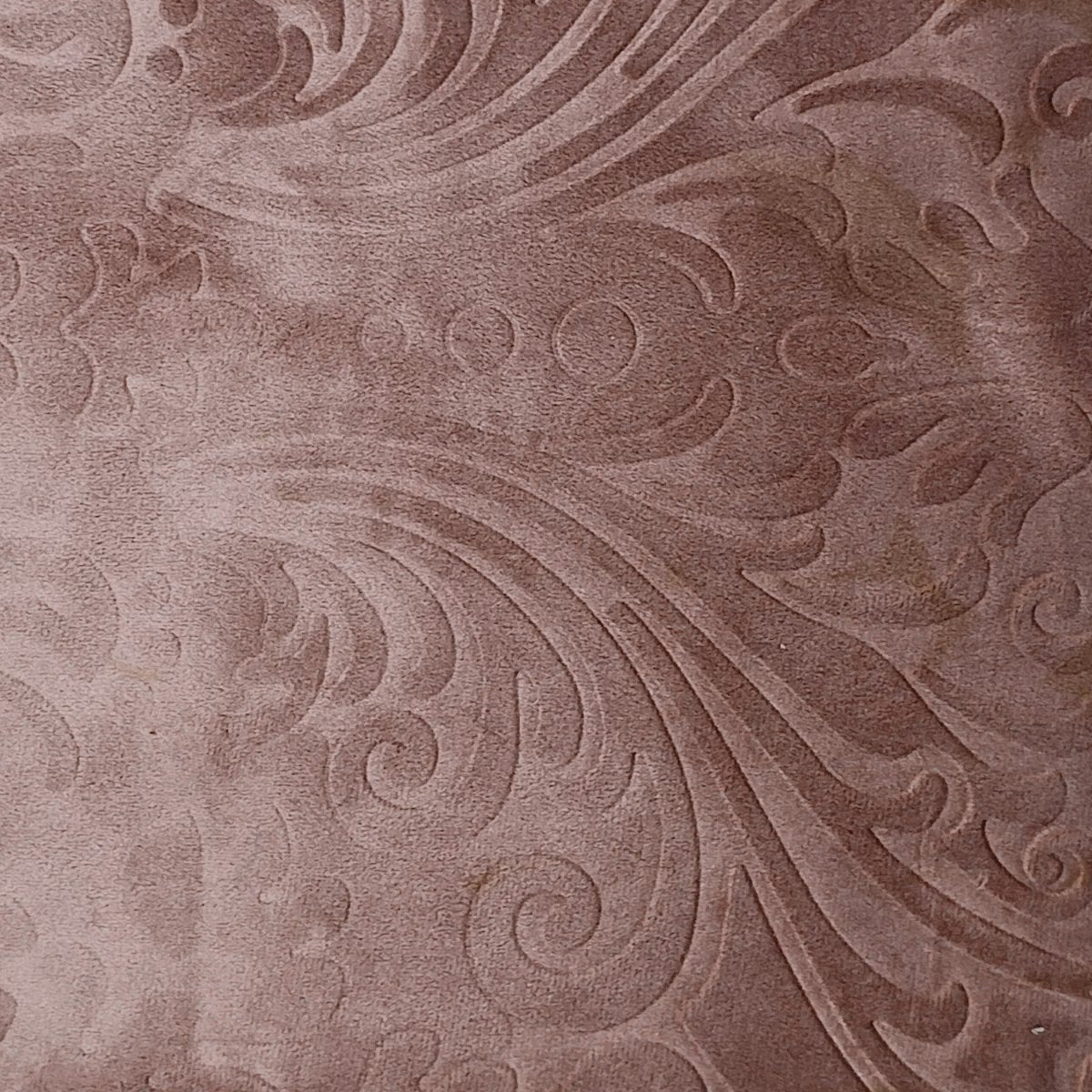 Our store fabrics - flocked damask mauve  velvet upholstery.