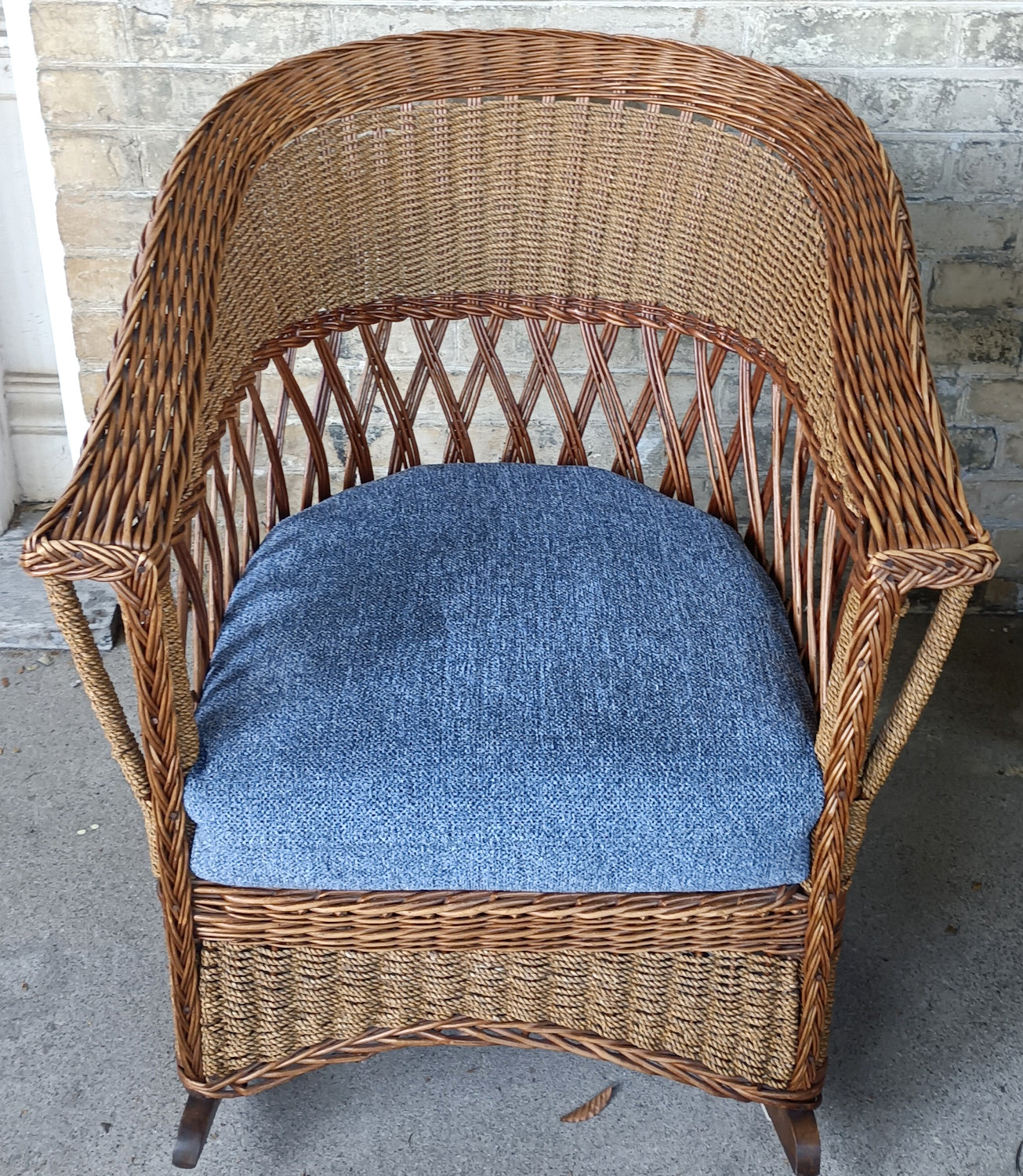 Tweed chenille stonewash blue fabric on chair cushion