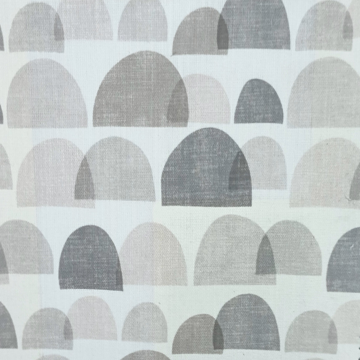 Stain resistant upholstery fabric and curtain fabric with print in taupe and grey.