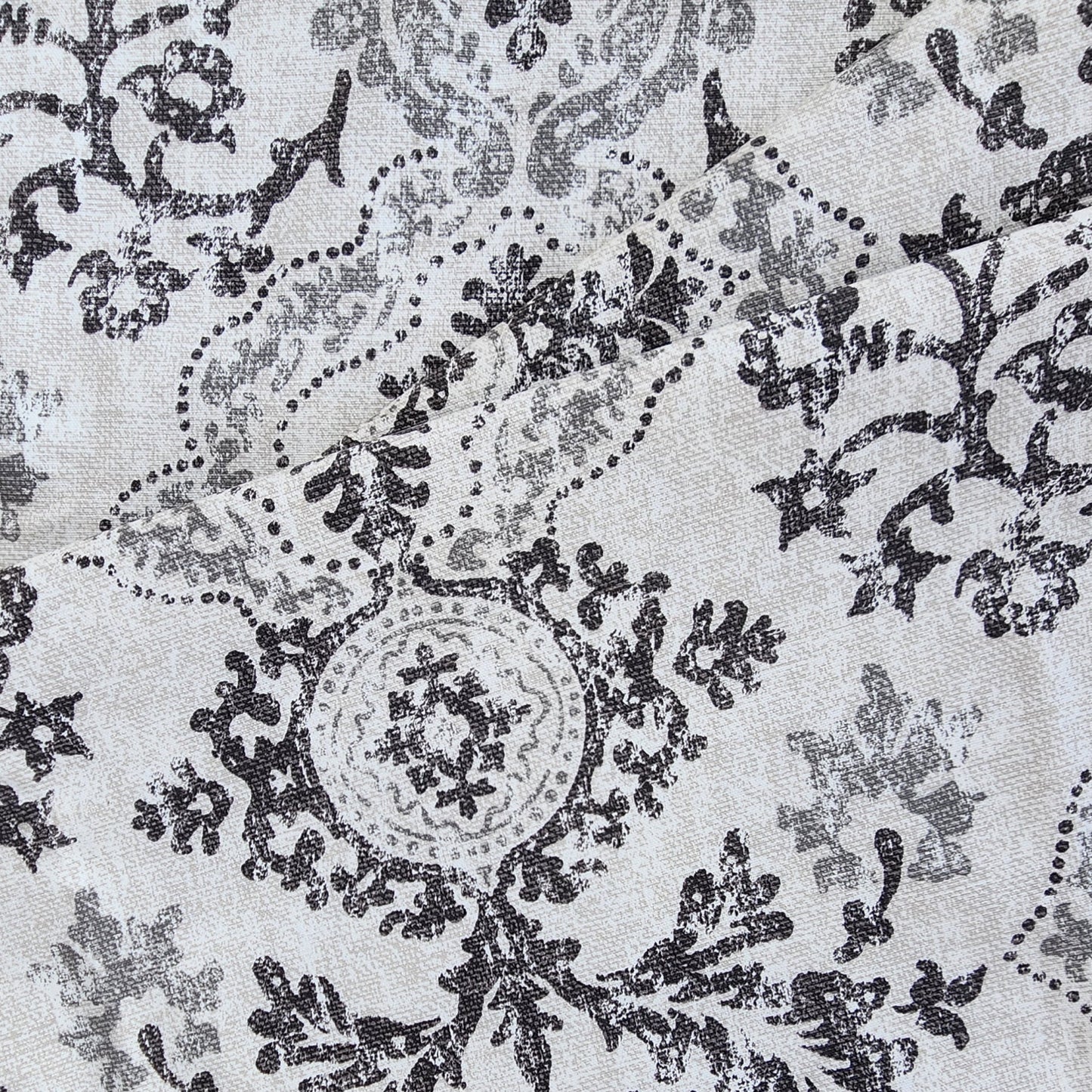 Streetsville cotton damask nuetral print folded.