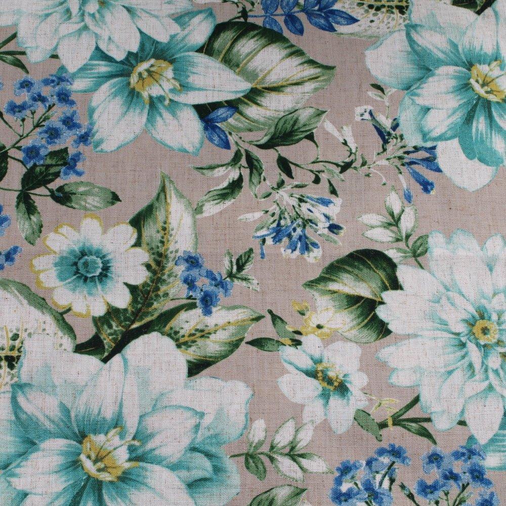 Floral Upholstery Drapery fabric Aqua Large Print .