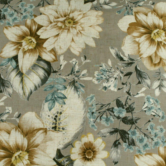  Linen floral home decor fabric large print.