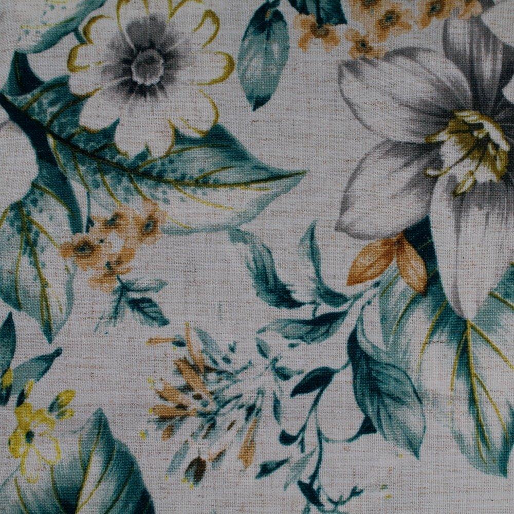 Floral Upholstery Drapery  Teal fabric Large Print 