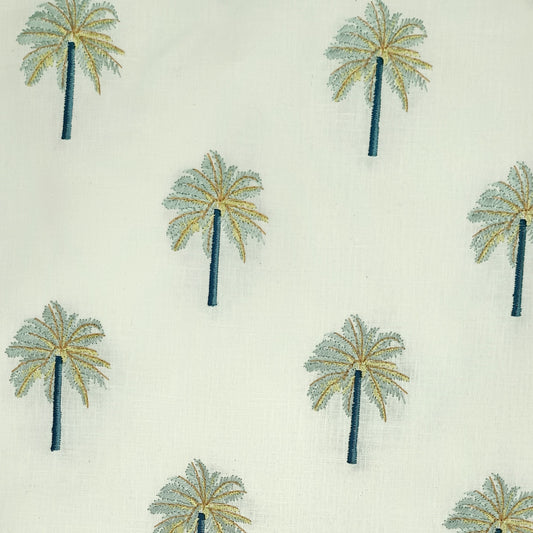 Embroidered Palm Trees Decor fabric for curtains Delray Aqua