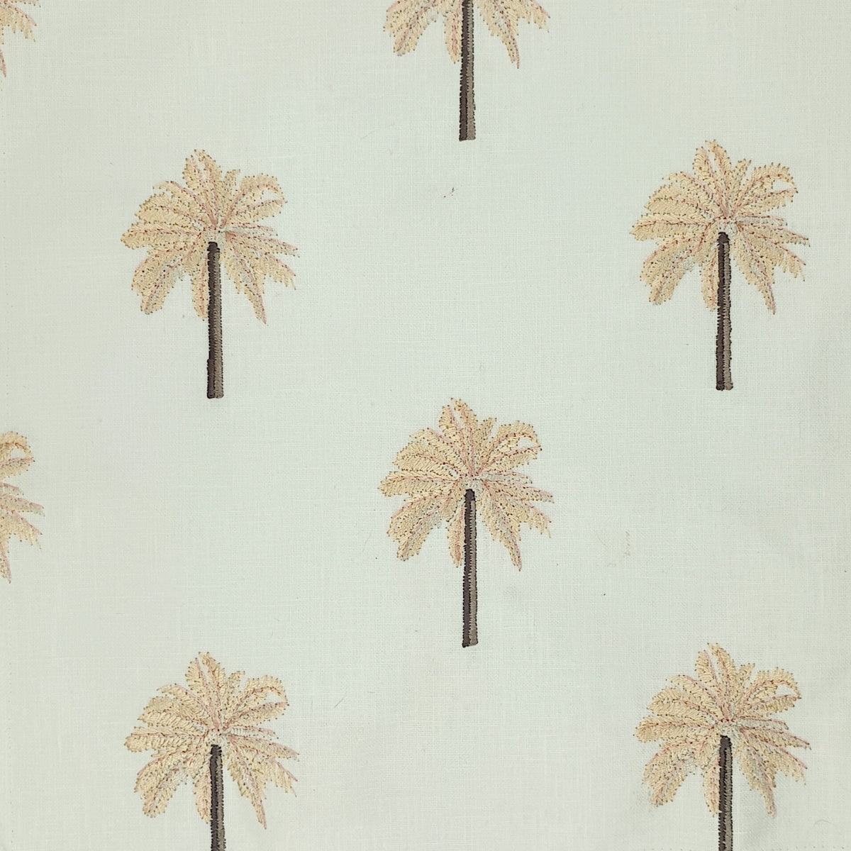 Embroidered Palm Trees Decor fabric Delray in blush.