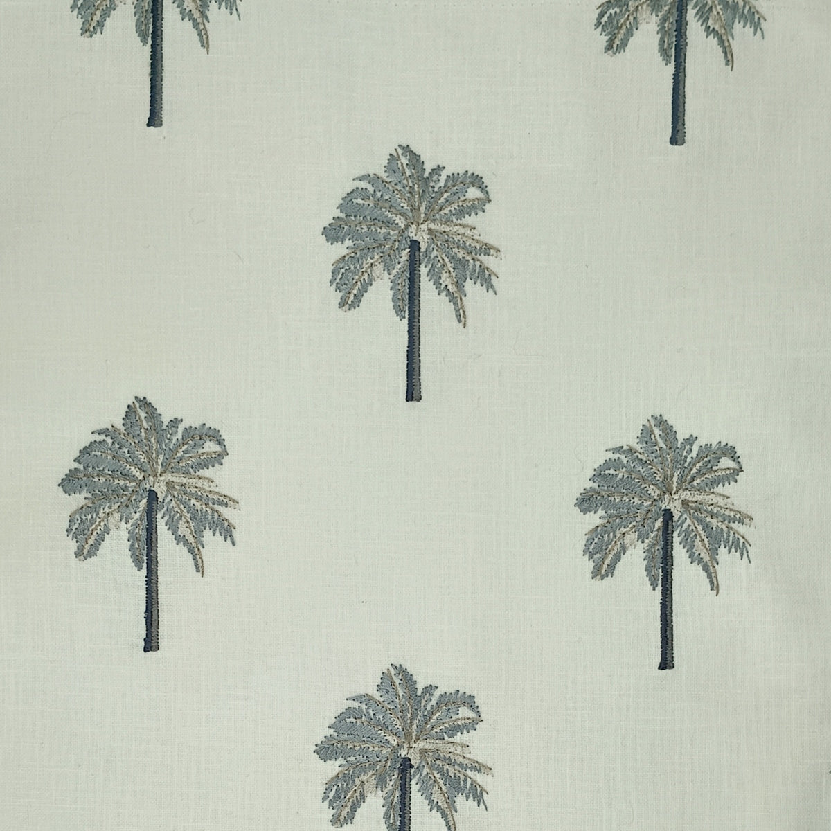Embroidered Palm Trees Decor Fabric Delray Silver