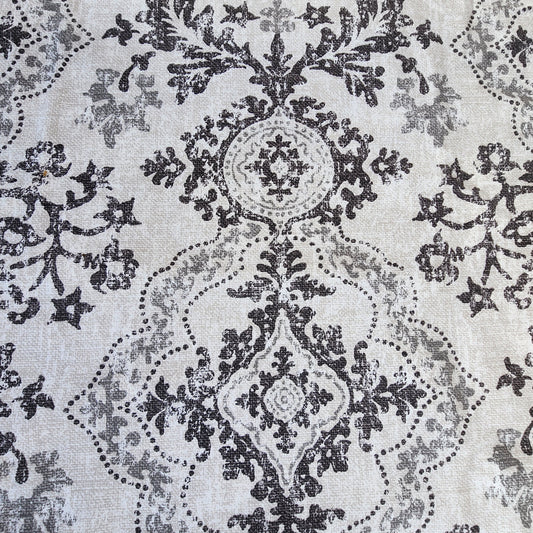 Close up image of Streetsville Damask printed home decor fabric.