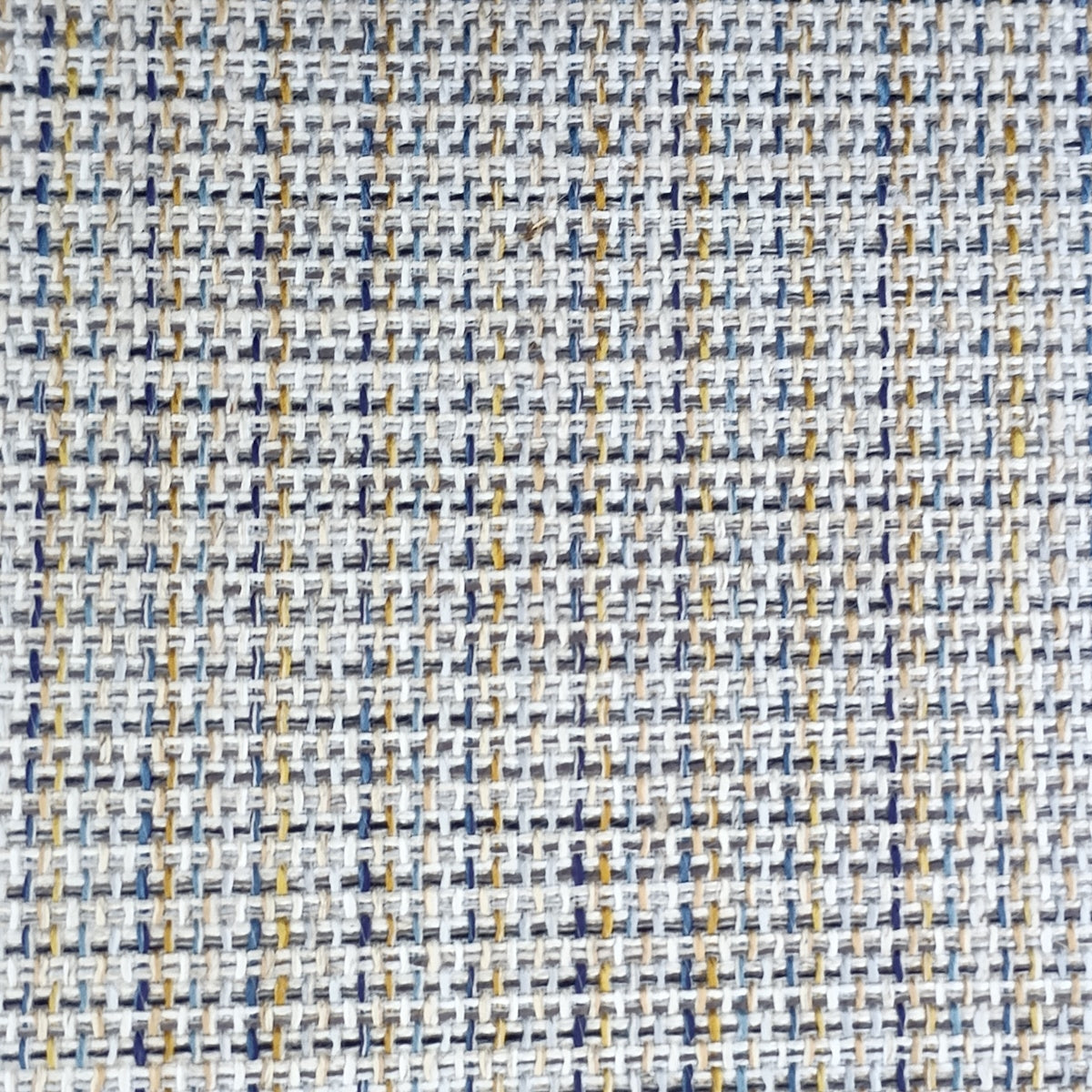 Plaid upholstery in blue and yellow.