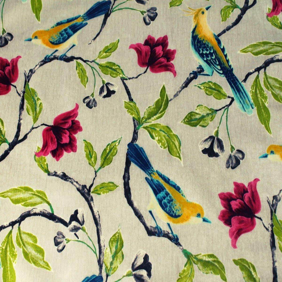 Bird print fabric in raspberry.