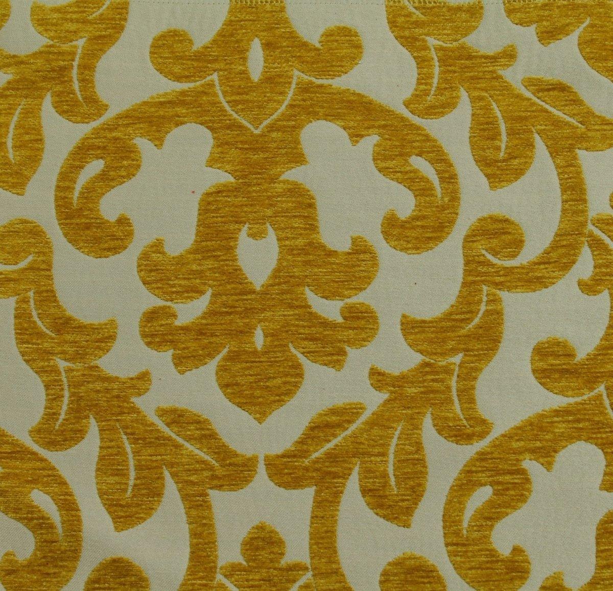 Flocked Velvet Scrollwork Upholstery Fabric Gold 