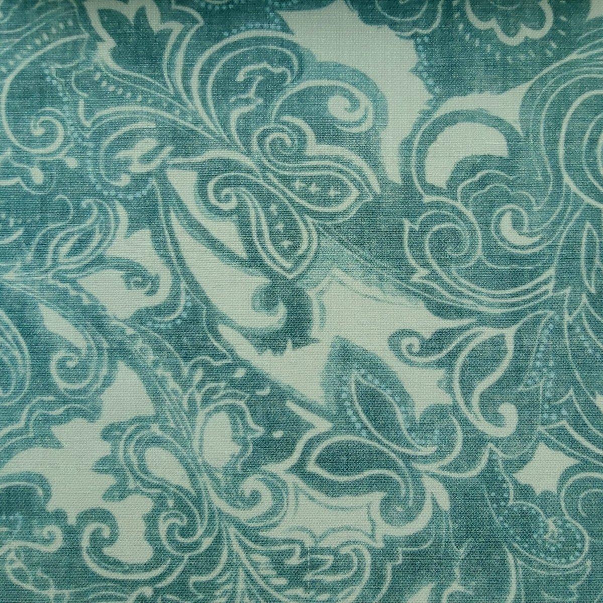 Paisley Block Print Fabric Portico Aqua Taupe.