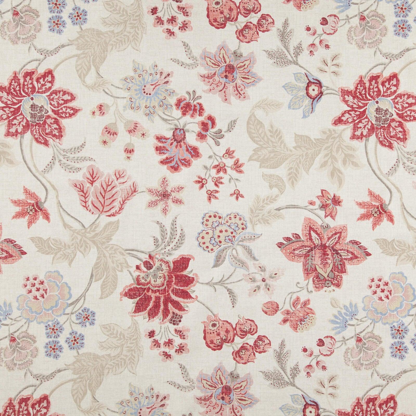 Cotton floral upholstery & drapery fabric in red and pink. 