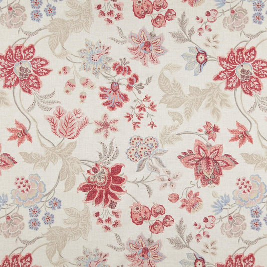 Cotton floral upholstery & drapery fabric in red and pink. 