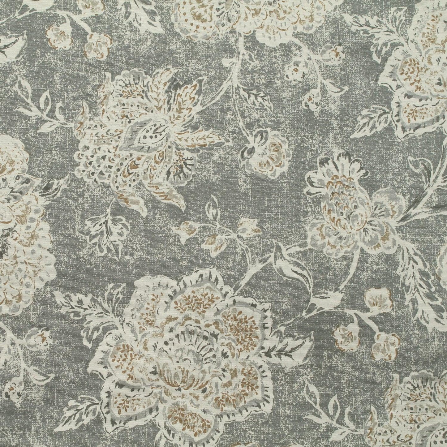 Faded grey and gold cotton floral print.