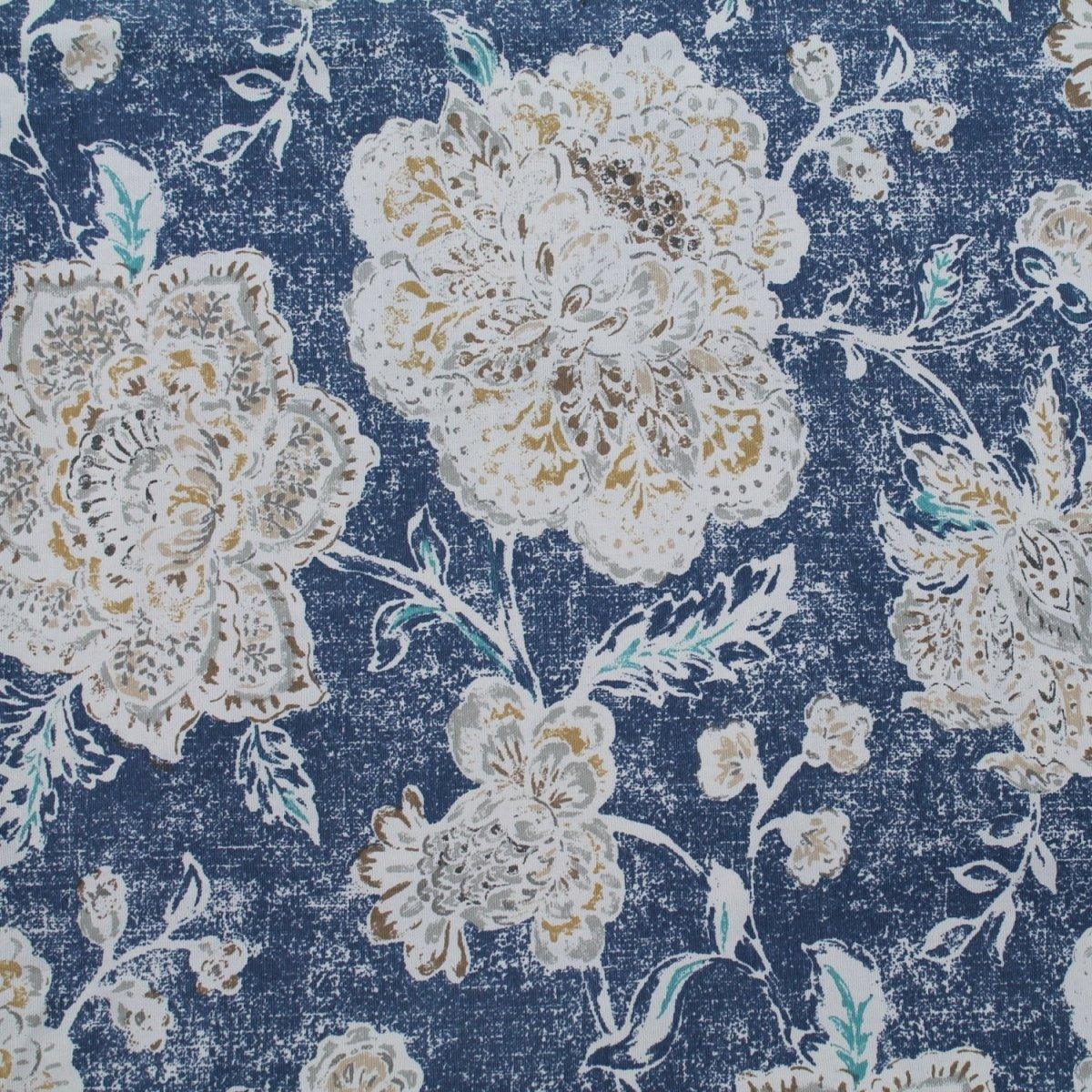 Faded floral blue décor fabric for cushions draperies.