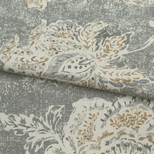 Faded grey floral print home fabric for curtains