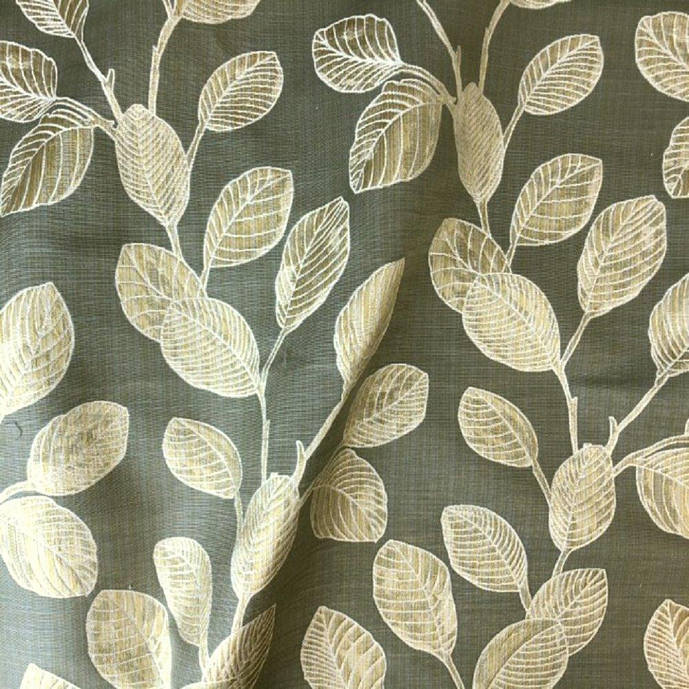 Botanical embroidered leaf design home fabric for curtains.