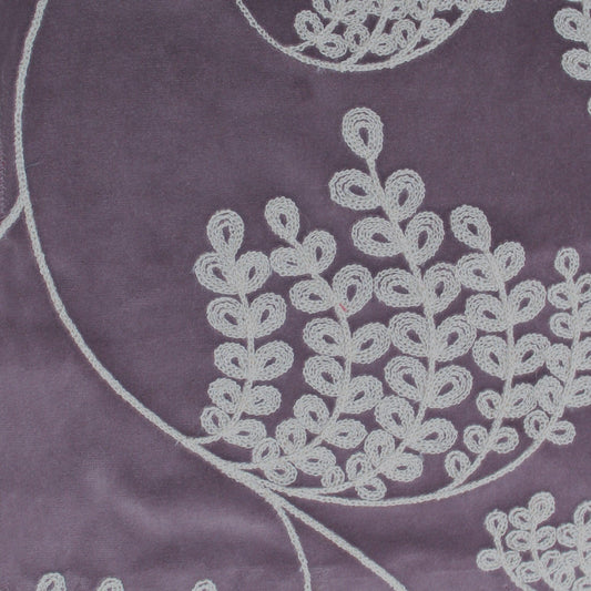 Embroidered Floral Botanical Velvet Mauve  Drapery Fabric