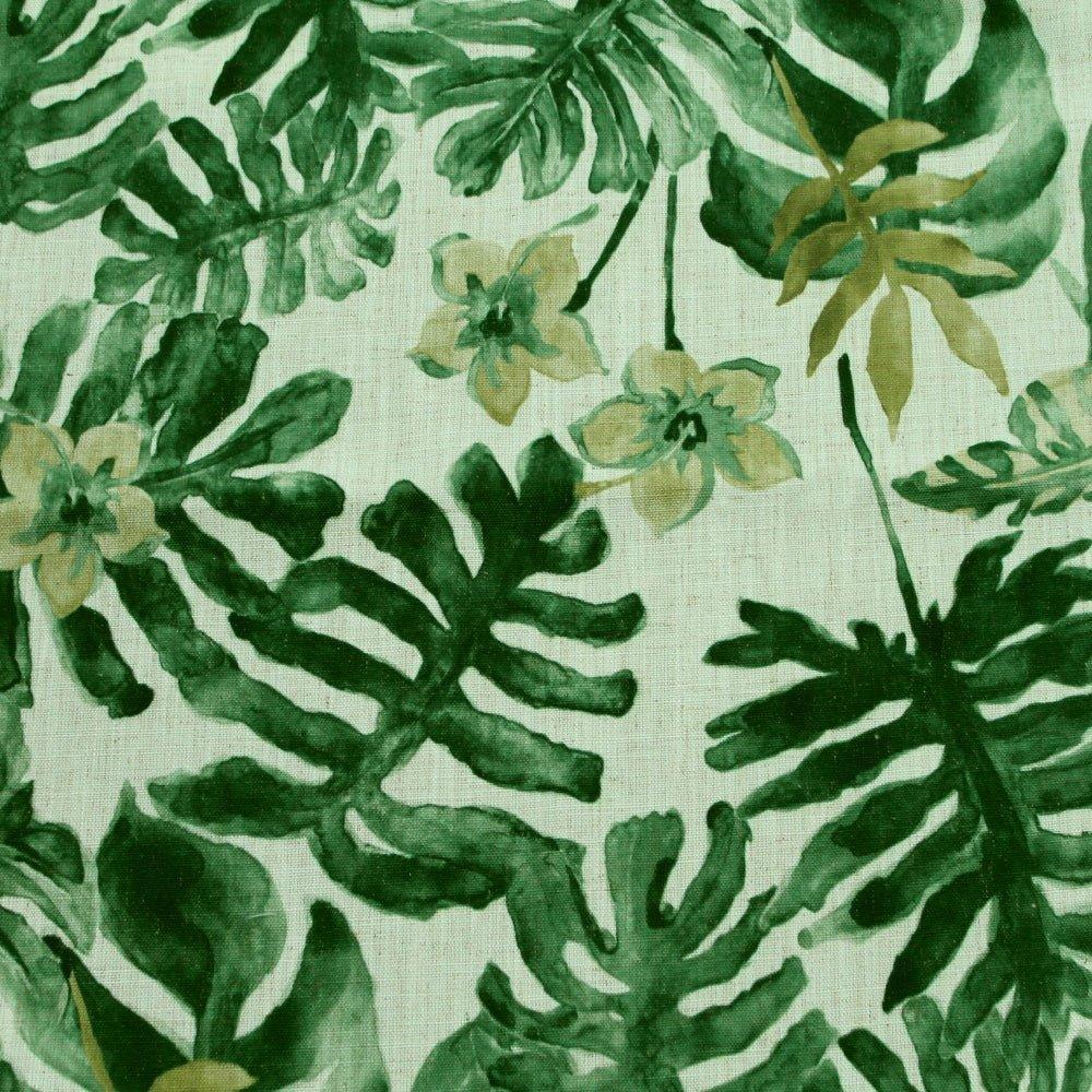 Tropical botanical floral Linen blend print upholstery Drapery green Fabric