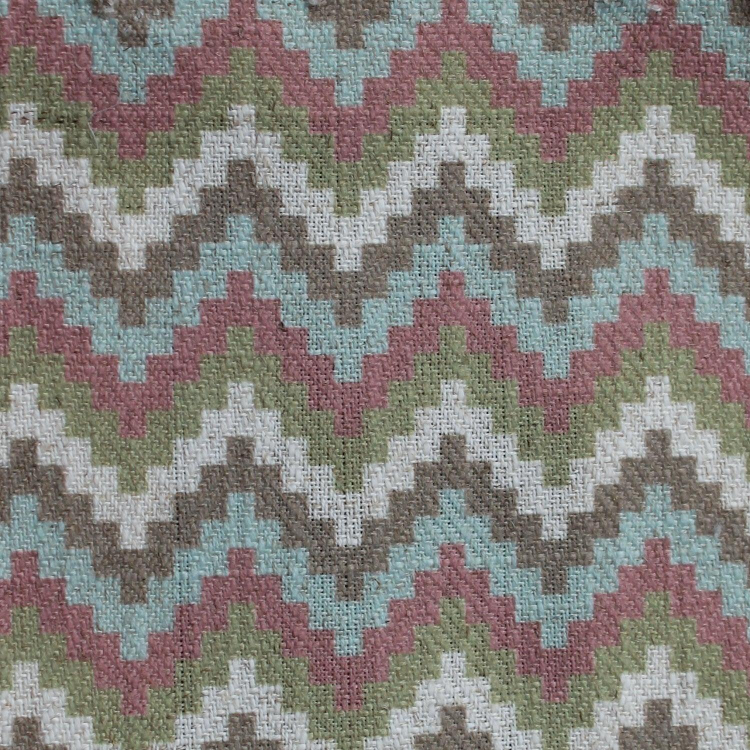 Vegas Stripe Pink Blue - linen blend zig zag print