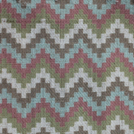 Vegas Stripe Pink Blue - linen blend zig zag print