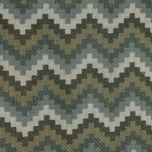 Vegas Stripe Grey Brown - linen blend zig zag print