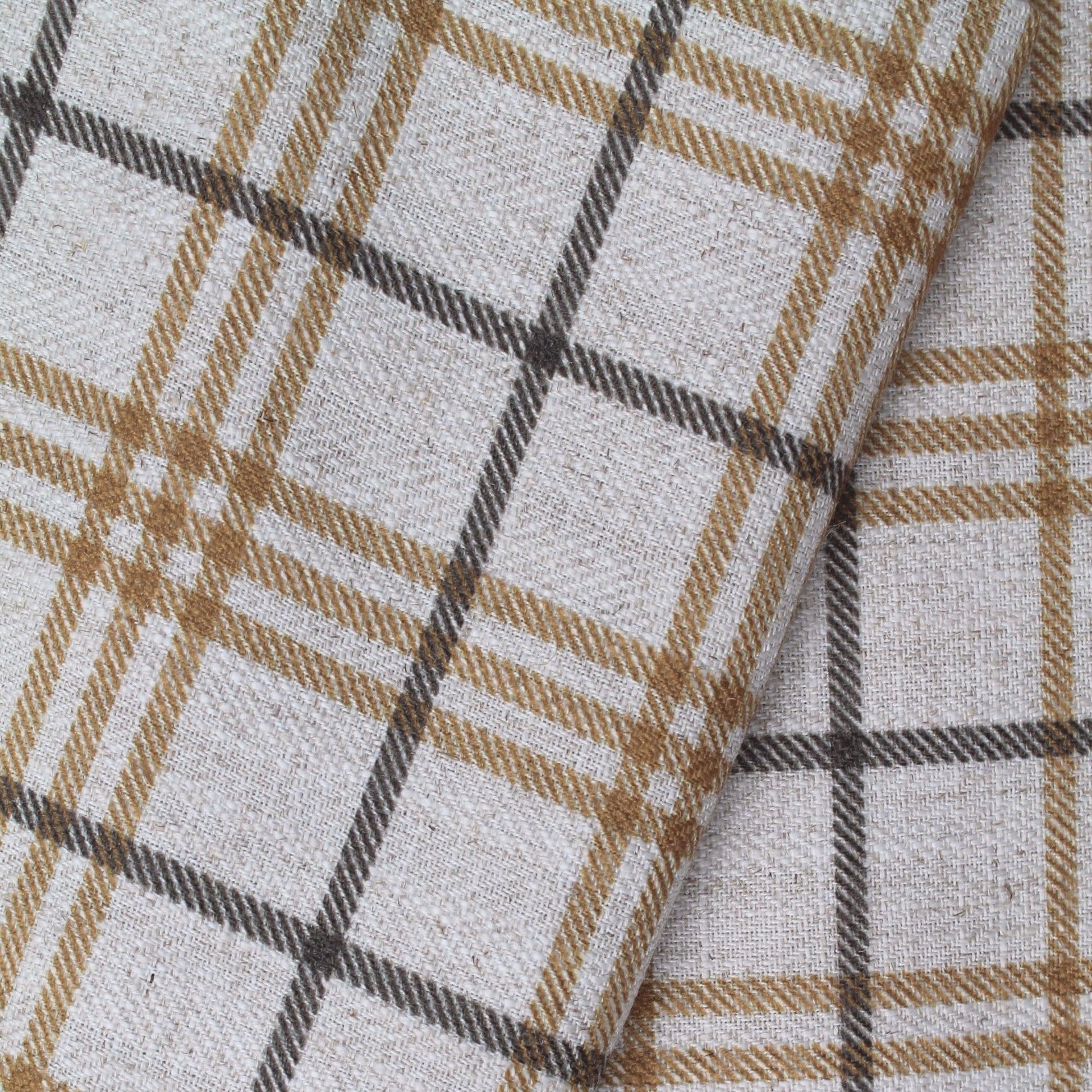 Vermont gold windowpane plaid linen blend.